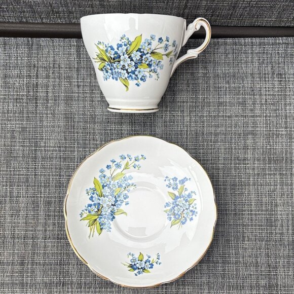 Forget Me Not Teacup and Saucer Set Floral Blue Regency Bone China - Picture 1 of 12